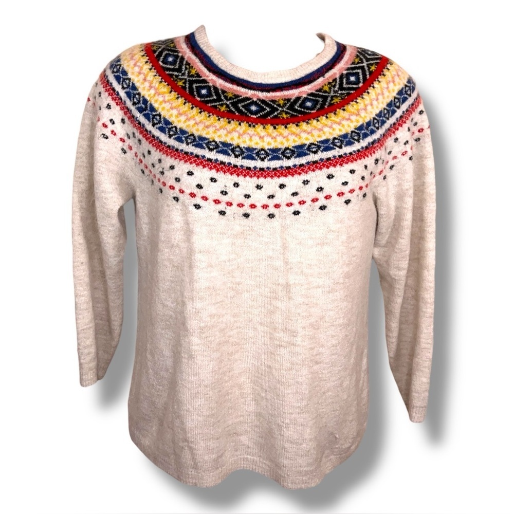 1x Christopher And Banks Fair Isle Knit Sweater Long Sleeve Multicolored Cottage